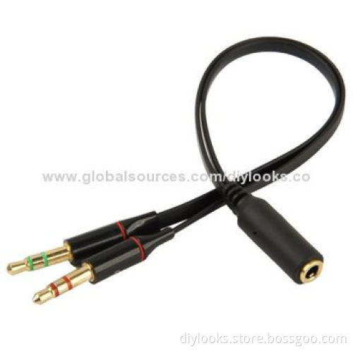 3.5mm Female to 3.5mm Male Microphone Jack and 3.5mm Male Earphone Jack Adapter Cable (Black)